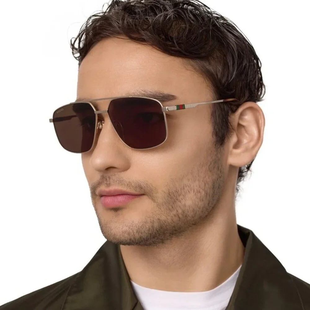 Gucci Men Sunglasses Gold Brown Aviator GG1676S NAVIGATOR 002 BRAND NEW